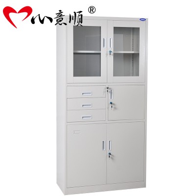 廠家直銷加厚鋼制灰白色偏三斗內保柜密檔案資料柜不銹鋼玻璃存儲