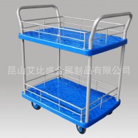 供應艾比盛書店書車，雙層帶圍欄靜音手推車雙成，無錫手推車